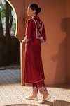 Shop_Sonia Khatri_Maroon Summer Silk Embroidered Resham Persian Buttercup Kurta And Pant Set _at_Aza_Fashions