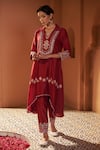 Buy_Sonia Khatri_Maroon Summer Silk Embroidered Resham Persian Buttercup Kurta And Pant Set _Online_at_Aza_Fashions