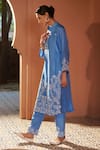 Sonia Khatri_Blue Dola Silk Embroidered Resham Mandarin Bluebell High Low Kurta And Pant Set _Online_at_Aza_Fashions