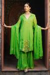 Buy_Sonia Khatri_Green Organza Applique Floral Collared Neck Kurta Sharara Set _at_Aza_Fashions