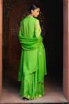 Shop_Sonia Khatri_Green Organza Applique Floral Collared Neck Kurta Sharara Set _at_Aza_Fashions