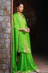 Sonia Khatri_Green Organza Applique Floral Collared Neck Kurta Sharara Set _Online_at_Aza_Fashions