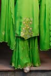 Buy_Sonia Khatri_Green Organza Applique Floral Collared Neck Kurta Sharara Set _Online_at_Aza_Fashions