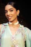 Sonia Khatri_Green Organza Applique Floral Collared Neck Summer Kurta Sharara Set_at_Aza_Fashions