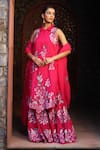 Buy_Sonia Khatri_Pink Organza Applique Floral Collared Neck Debian Flower Kurta Sharara Set _at_Aza_Fashions