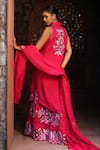 Sonia Khatri_Pink Organza Applique Floral Collared Neck Debian Flower Kurta Sharara Set _Online_at_Aza_Fashions