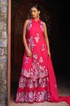 Buy_Sonia Khatri_Pink Organza Applique Floral Collared Neck Debian Flower Kurta Sharara Set _Online_at_Aza_Fashions