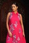 Shop_Sonia Khatri_Pink Organza Applique Floral Collared Neck Debian Flower Kurta Sharara Set _at_Aza_Fashions