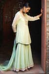 Buy_Sonia Khatri_Green Organza Embroidery Floral V Neck Yoke Kurta Sharara Set 