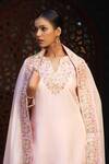 Sonia Khatri_Pink Organza Embroidery Floral V Neck Flower Yoke Kurta Sharara Set _Online_at_Aza_Fashions