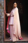 Shop_Sonia Khatri_Pink Organza Embroidery Floral V Neck Flower Yoke Kurta Sharara Set _Online_at_Aza_Fashions