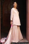 Sonia Khatri_Pink Organza Embroidery Floral V Neck Flower Yoke Kurta Sharara Set _at_Aza_Fashions