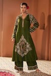 Buy_Sonia Khatri_Green Dola Silk Embroidery Resham Stand Collar Surmai Kurta With Palazzo _at_Aza_Fashions