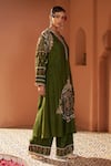 Sonia Khatri_Green Dola Silk Embroidery Resham Stand Collar Surmai Kurta With Palazzo _at_Aza_Fashions