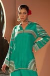 Buy_Sonia Khatri_Green Dola Silk Embroidery Dori Placement Geometric Shirt Tunic With Palazzo _Online_at_Aza_Fashions