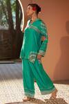 Sonia Khatri_Green Dola Silk Embroidery Dori Placement Geometric Shirt Tunic With Palazzo _at_Aza_Fashions