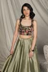 Buy_MANSI GAJJAR_Green Banarasi Crush Tissue Rani Textured Lehenga Set With Printed Blouse_Online_at_Aza_Fashions
