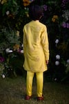 Shop_Shyam Narayan Prasad_Yellow Cotton Silk Patch Work Fleur Damask Kurta With Trouser  _at_Aza_Fashions