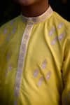 Buy_Shyam Narayan Prasad_Yellow Cotton Silk Patch Work Fleur Damask Kurta With Trouser _Online_at_Aza_Fashions