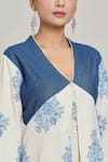 Buy_Naintara Bajaj_Blue Cotton Linen Hand Block Printed Floral V Neck Kurta_Online_at_Aza_Fashions