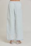 Shop_Naintara Bajaj_Blue Cotton Linen Block Printed Checkered Pant_Online_at_Aza_Fashions