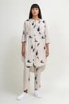 Buy_Doodlage_Cream Upcycled Cotton Linen Printed Floral Round Tunic And Pant Set _at_Aza_Fashions