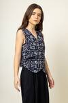 Shop_Doodlage_Black Upcycled Cotton Printed Batik V Waistcoat And Skirt Set _Online_at_Aza_Fashions