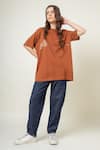 Buy_Doodlage_Orange 100% Organic Cotton Printed Animal Crew Neck Placement T Shirt _at_Aza_Fashions