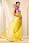 Buy_Weaver Story_Yellow Organza Plain Satin Border Saree _at_Aza_Fashions