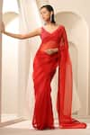 Buy_Weaver Story_Red Organza Plain Pure Saree _at_Aza_Fashions