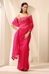 Buy_Weaver Story_Magenta Organza Plain Handcrafted Saree _at_Aza_Fashions