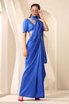 Weaver Story_Blue Pure Silk Plain Handcrafted Saree _Online_at_Aza_Fashions