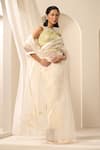 Buy_Weaver Story_Off White Organza Plain Handcrafted Saree _at_Aza_Fashions