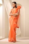 Buy_Weaver Story_Peach Organza Plain Pure Handcrafted Saree _at_Aza_Fashions