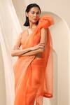 Weaver Story_Peach Organza Plain Pure Handcrafted Saree _Online_at_Aza_Fashions