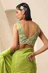 Shop_Weaver Story_Green Net Embroidered Bead V Neck Floral Saree Blouse _at_Aza_Fashions