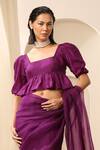 Buy_Weaver Story_Purple Silk Square Neck Pure Puffed Sleeve Blouse_at_Aza_Fashions