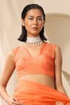 Buy_Weaver Story_Orange Organza Plain V Neck Fuzz Blouse _at_Aza_Fashions