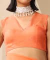 Buy_Weaver Story_Orange Organza Plain V Neck Fuzz Blouse _Online_at_Aza_Fashions