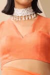 Shop_Weaver Story_Orange Organza Plain V Neck Fuzz Blouse _Online_at_Aza_Fashions