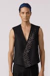 Buy_Line out line_Black Cotton Embroidered Pitta Border Vest  _at_Aza_Fashions