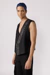 Shop_Line out line_Black Cotton Embroidered Pitta Border Vest  _Online_at_Aza_Fashions