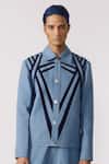 Buy Blue Denim Patchwork Bomber Jacket For Men by Line out line Online ...