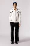 Line out line_Off White Cotton Patchwork Arched Ruched Bomber Jacket  _Online_at_Aza_Fashions