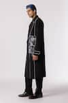 Buy_Line out line_Black Cotton Poly Stretch Patchwork Placed Printed Panel Trench Coat  _Online_at_Aza_Fashions