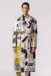 Buy_Line out line_Off White Cotton Twill Printed Mosaic Trench Coat  _at_Aza_Fashions