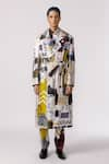 Line out line_Off White Cotton Twill Printed Mosaic Trench Coat  _Online_at_Aza_Fashions