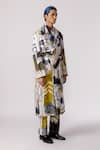 Shop_Line out line_Off White Cotton Twill Printed Mosaic Trench Coat  _Online_at_Aza_Fashions