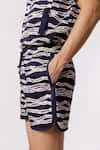 Line out line_Blue Cotton Satin Printed Calligraphy Shorts  _Online_at_Aza_Fashions