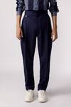 Line out line_Blue Cotton Solid High-waisted Pant  _Online_at_Aza_Fashions